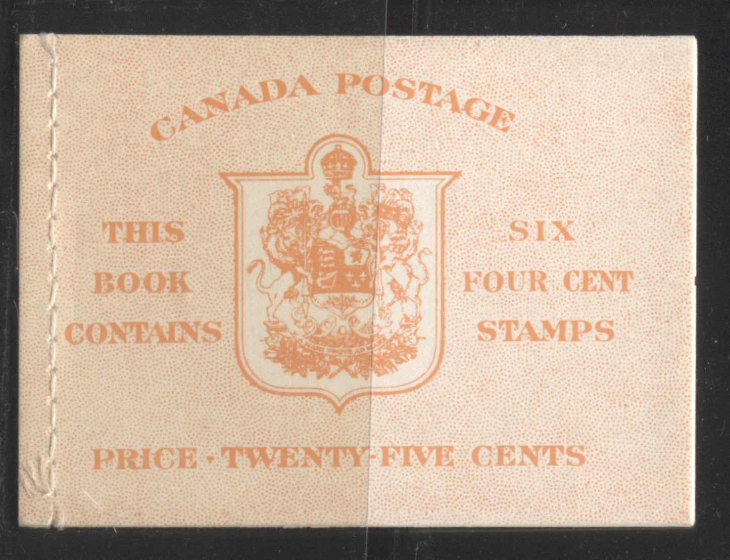 Lot 301 Canada #BK42b 1949-1953 Postes-Postage Issue Complete 25c, English Booklet Containing 1 Pane of 6 of the 4c Orange King George VI Harris Front Cover Type IIi , Back Cover Eiv, No Rate Page, Stitched Binding