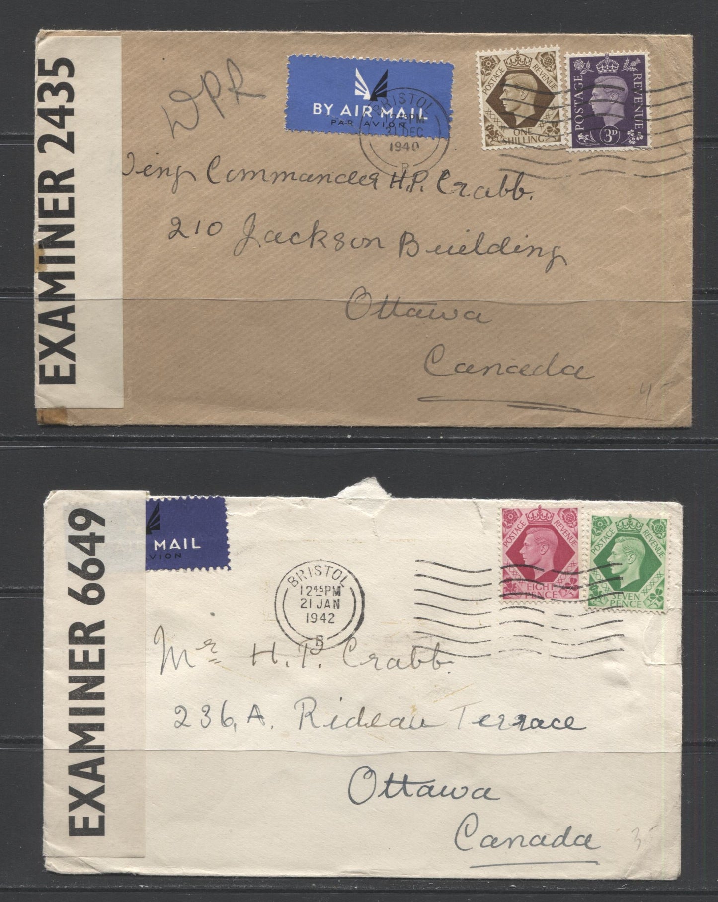 Lot 301 Great Britain, 1940's Censored 1/3d Airmail Covers To Canada, Franked With Different Combinations of Stamps