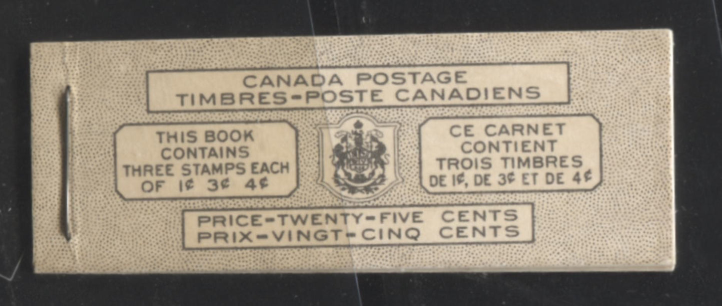 Lot 302 Canada #BK43a 1949-1953 Postes-Postage Issue Complete 25c Bilingual, Booklet Containing 1 Pane of 3 of Each of the 1c Green, 3c Rose Purple and 4c Carmine King George VI, Harris Front Cover Type VIb, Back Cover Kavi, 5c & 7c Rate Page