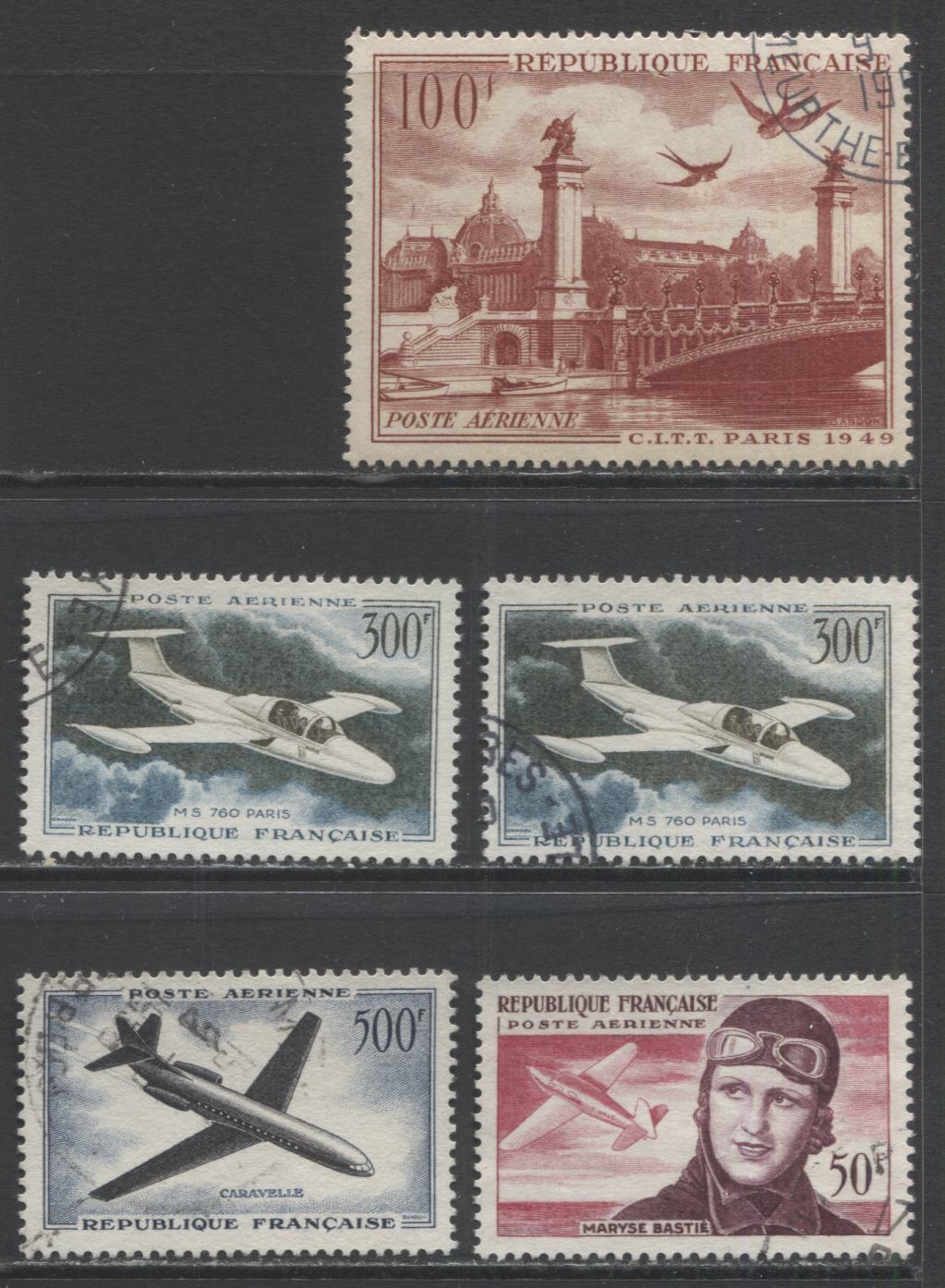 Lot 302 France SC#C28/C35 1949-1959 Airmail Issues, A VF Used Range Of Singles, 2017 Scott Cat. $19.5 USD, Click on Listing to See ALL Pictures