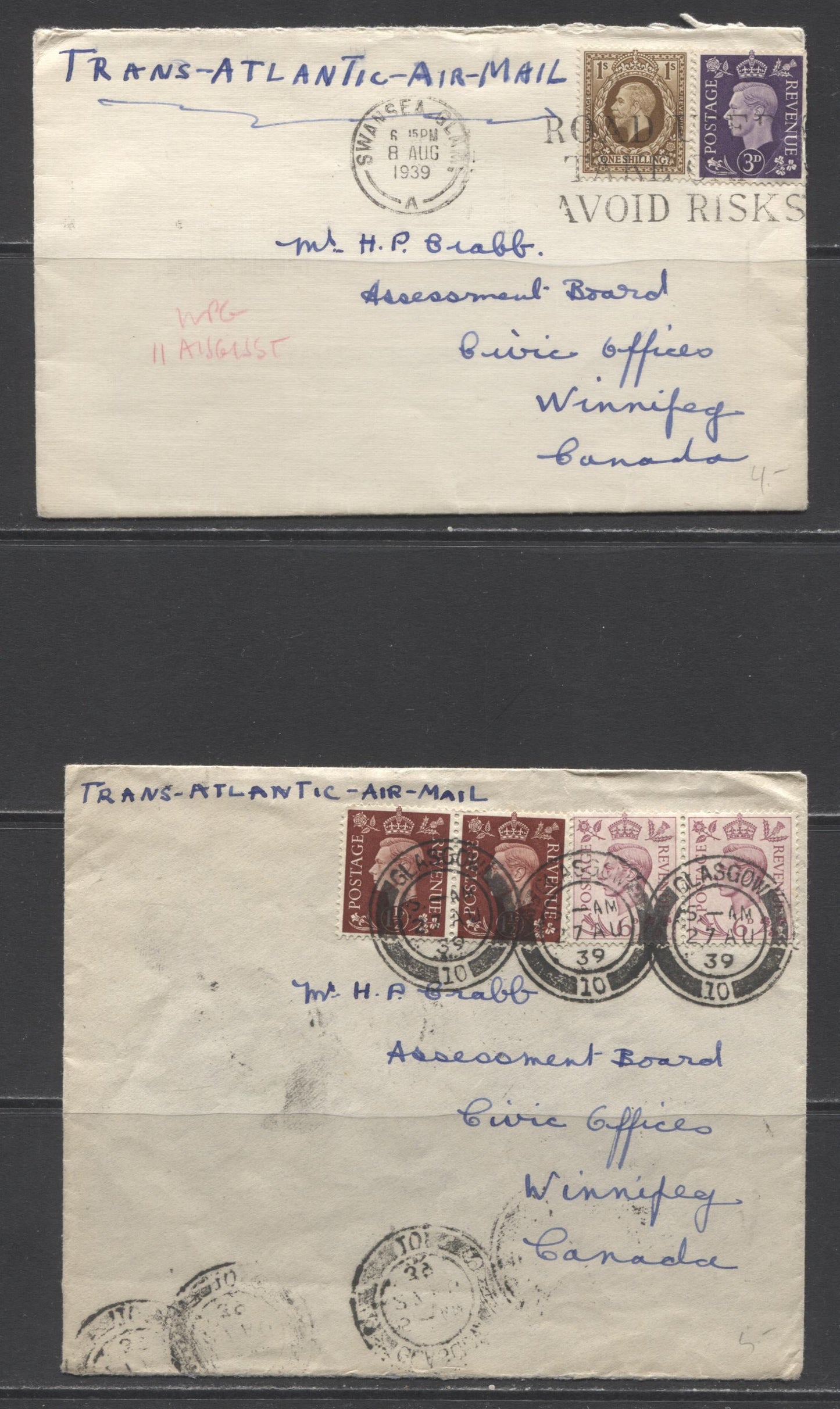 Lot 305 Great Britain, 1939-1945 Airmail Covers To Canada, All 1/3d Rates Paid With Various Combinations Of Definitives