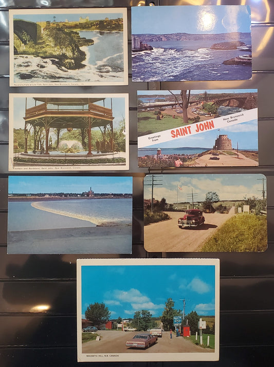 A Group of 7 Postcards From Saint John, Moncton and Magnetic Hill, NB, Showing Various Tourist Attractions, From The 1950's to 1970's, Overall F/VF, Net Est. $6