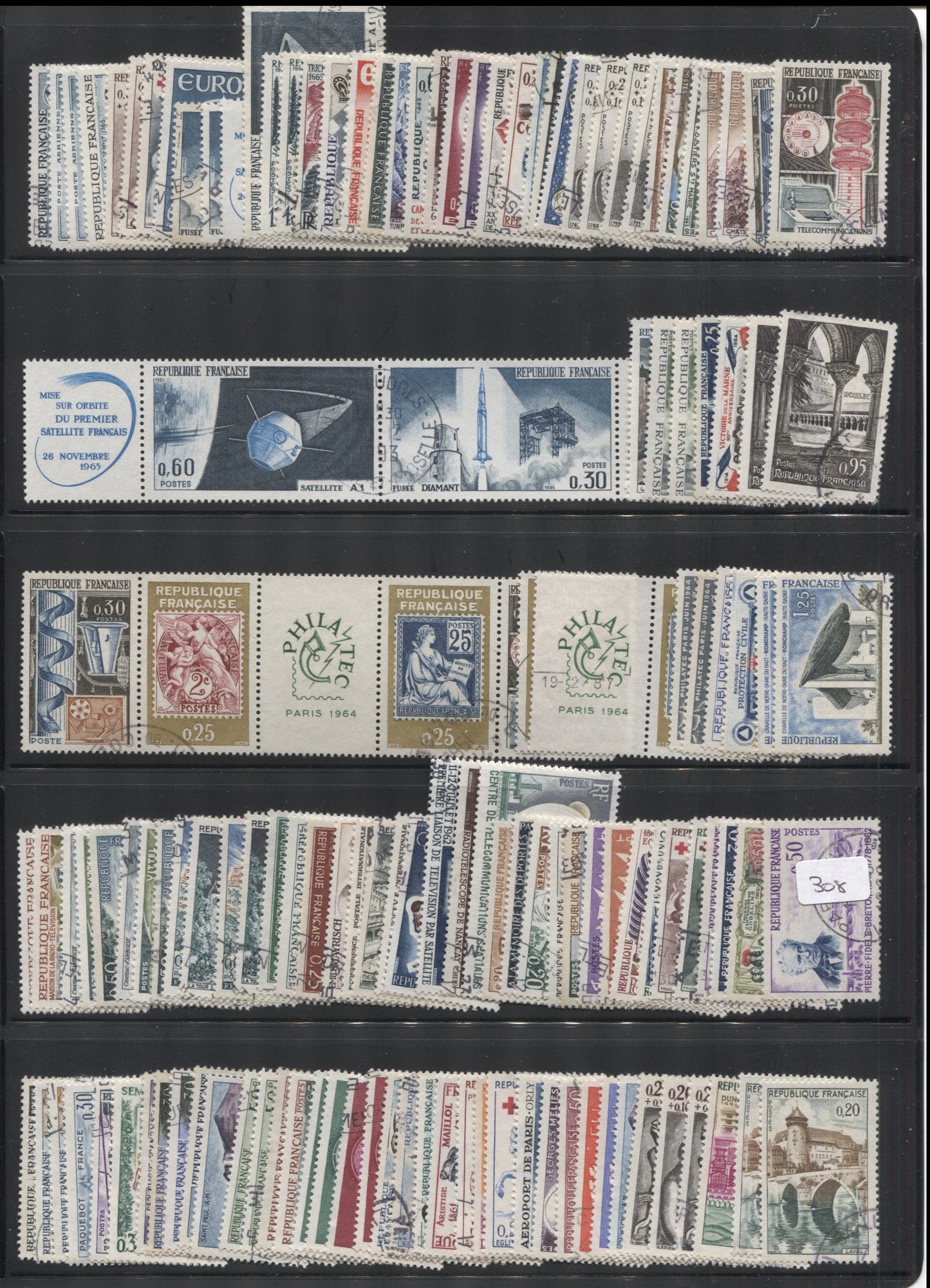 Lot 308 France 1960s Commemoratives, Definitives, Semipostals & Airmails, A VF Used Range Of 136 Singles & Se-Tenant Strips, Estimated 2017 Scott Cat. $35 USD, Click on Listing to See ALL Pictures