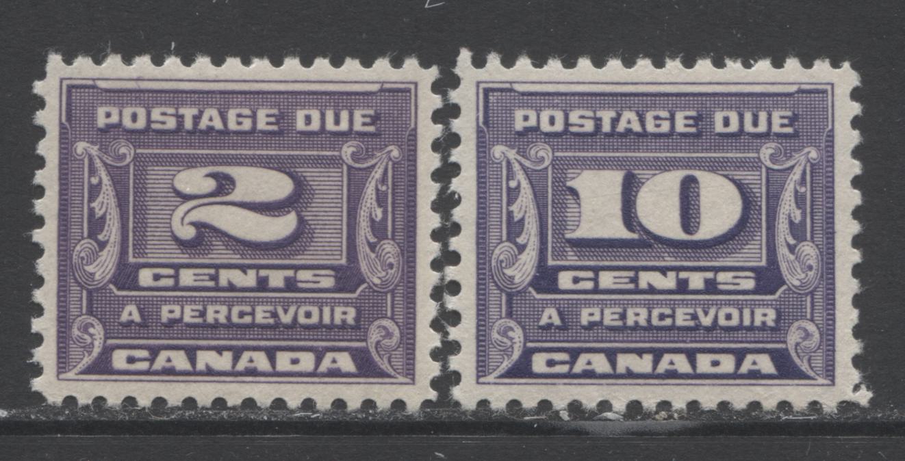 Lot 310 Canada #J12, J14 2c & 10c Rosy Violet , 1933-1934 Third Postage Due Issue, 2 VFOG Singles With Deep Cream Semi Glossy Gum