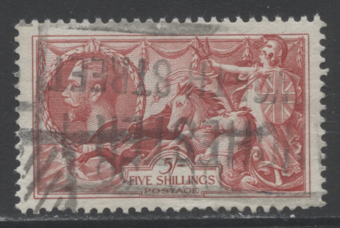 Lot 31 Great Britain SC#223 5/- Carmine Red 1934-1936 Re- Engraved Seahorse Issue, A Very Good Used Example, Click on Listing to See ALL Pictures