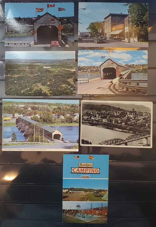 A Group of 7 Postcards From Edmunston and Heartland New Brunswick, Showing Covered Bridge and Other Views, From The 1960's and 1970's, Overall F/VF, Net Est. $3