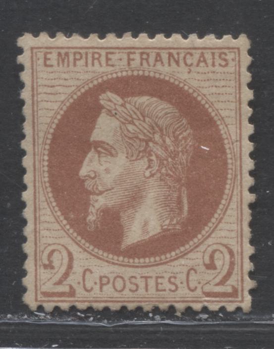 Lot 311 France SC#30 2c Red Brown On Yellowish Paper 1863-1870 Perforated Laurel Wreath Napoleon III Definitive Issue, A FOG Example, 2022 Scott Classic Cat. $105 USD, Net. Est. $55, Click on Listing to See ALL Pictures