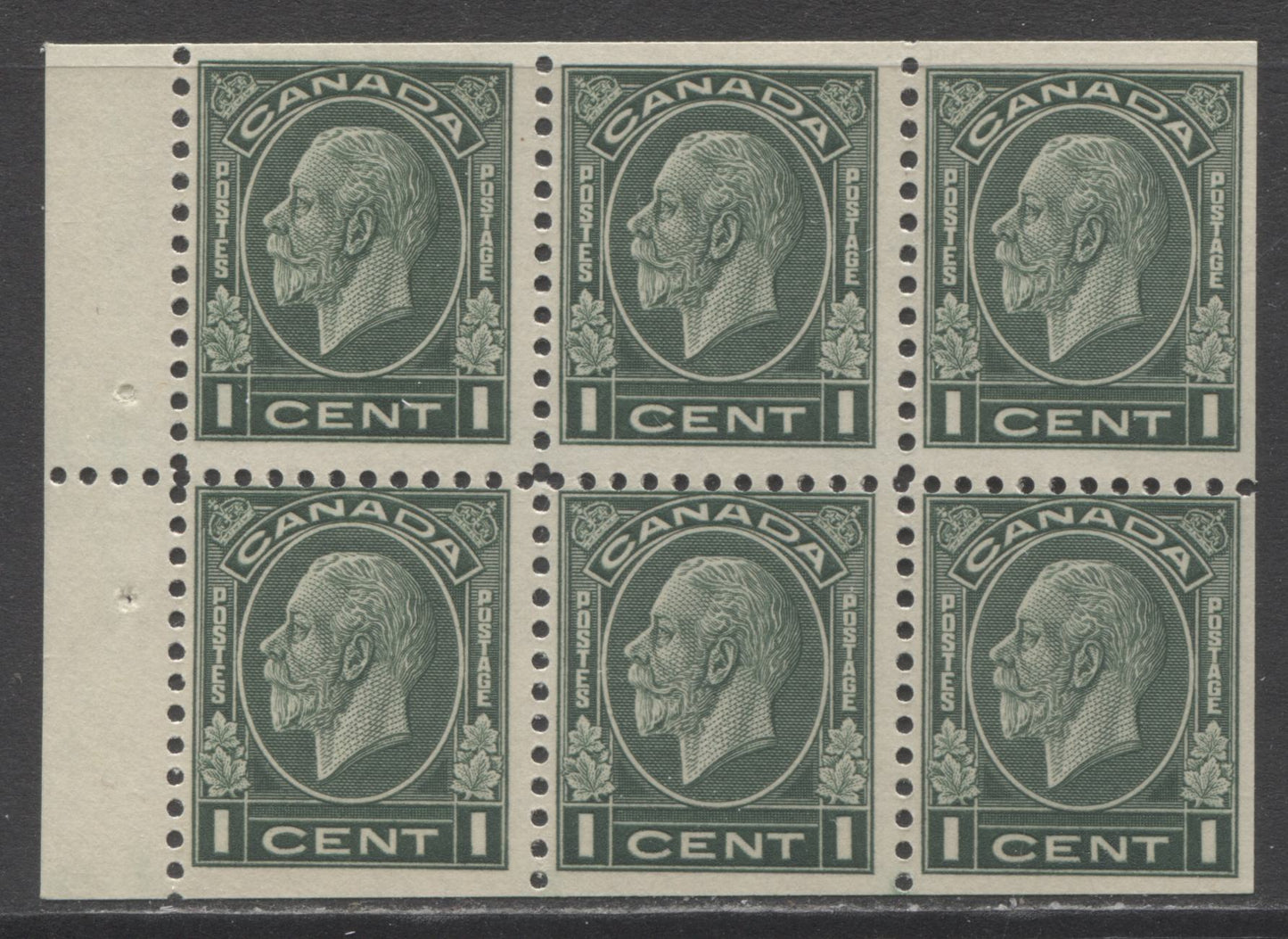 Lot 311 Canada #195b 1c Green King George V, 1932 Medallion, A Fine NH Booklet Pane Of 6 With Deep Cream Gum