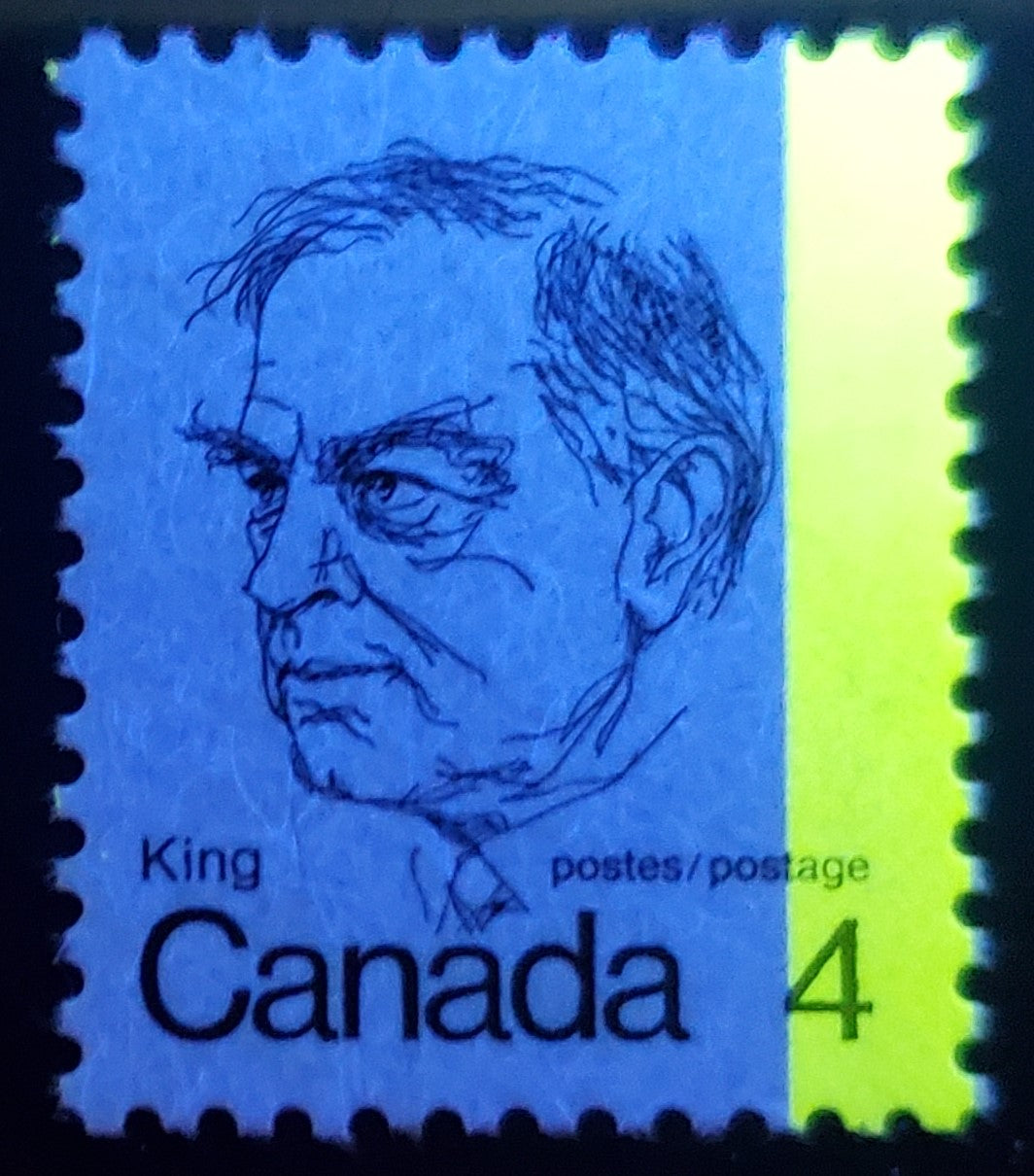 Canada #589viiT1 4c Black William Lyon Mackenzie King, 1972-1974 Caricature Issue, A FNH Single On HF Paper, G2aR Tagging Error