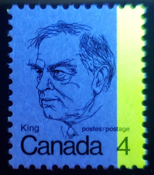 Canada #589viiT1 4c Black William Lyon Mackenzie King, 1972-1974 Caricature Issue, A FNH Single On HF Paper, G2aR Tagging Error