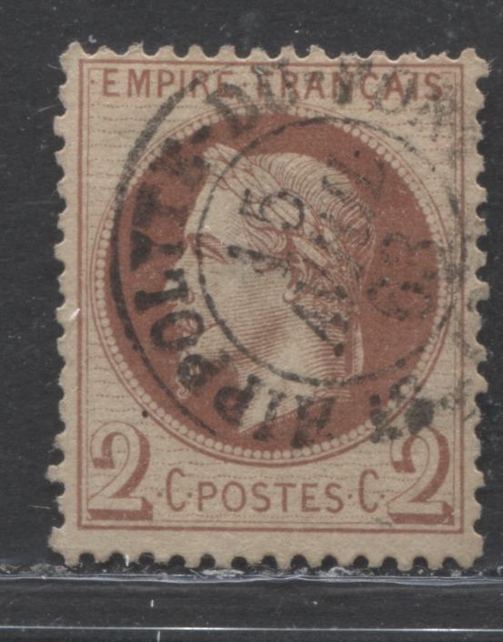 Lot 312 France SC#30 2c Deep Red Brown 1863-1870 Perforated Laurel Wreath Napoleon III Definitive Issue, A Fine Used Example, 2022 Scott Classic Cat. $50 USD, Net. Est. $25,  Click on Listing to See ALL Pictures