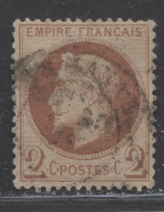Lot 313 France SC#30 2c Red Brown On Yellowish Paper 1863-1870 Perforated Laurel Wreath Napoleon III Definitive Issue, A Fine Used Example, 2022 Scott Classic Cat. $50 USD, Net. Est. $25, Click on Listing to See ALL Pictures