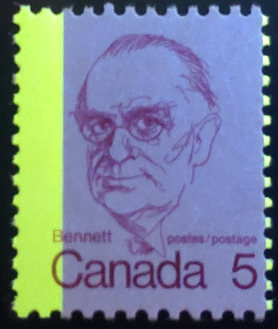 Lot 56 Canada #590T2 5c Lilac Richard B Bennett, 1972-1974 Caricature Issue, A VFNH Single On LF Bluish Paper, G2aL Due To Leftward Perf Shift