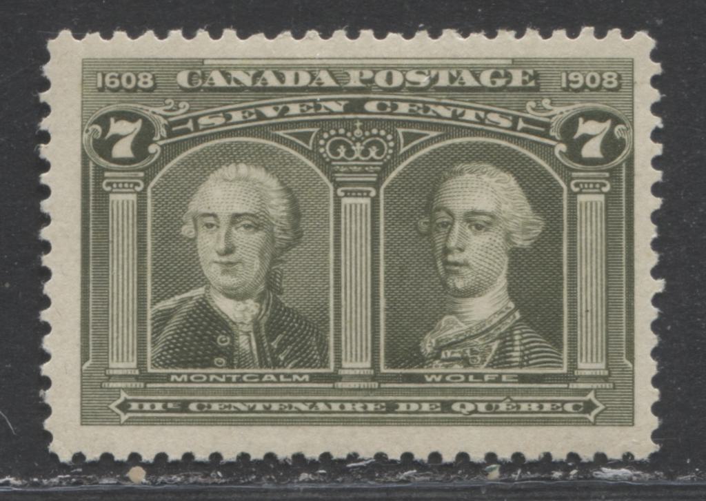 Lot 315 Canada #100 7c Olive Green Montcalm & Wolfe, 1908 Quebec Tercentenary Issue, A FOG Single