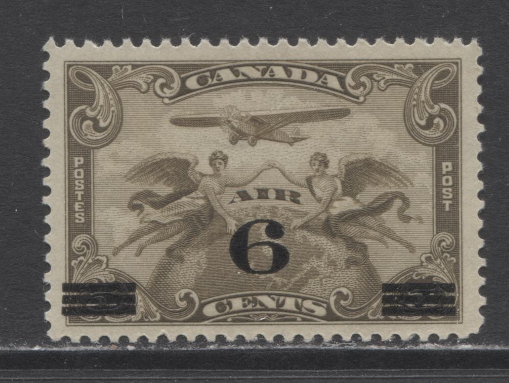 Lot 316 Canada #C3 6c On 5c Brown Olive & Olive Brown Two Winged Figures With Surcharge, 1932 Airmail Issue, A VFNH Single