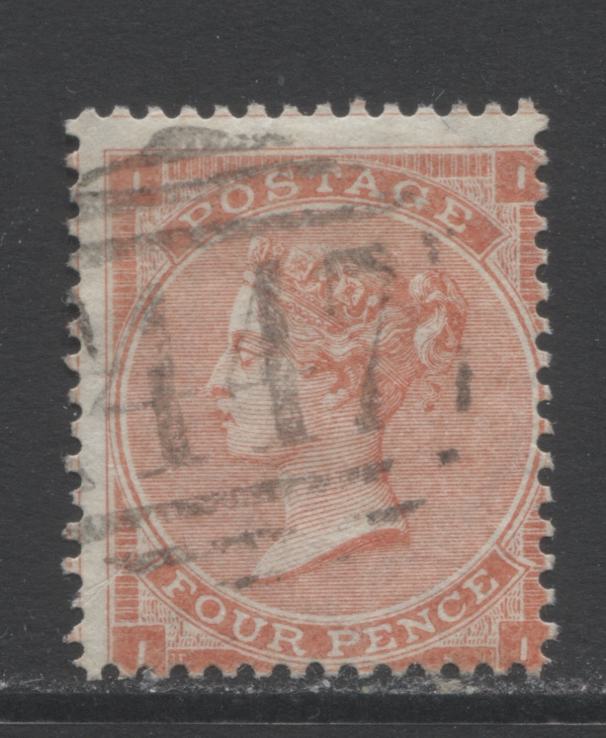 Lot 317 Great Britain SC#34b 4p Vermillion 1862 Queen Victoria Surface Printed Issue With Small White Corner Letters and Hairlines, A Fine Used Example, 2022 Scott Classic Cat. $65, Click on Listing to See ALL Pictures