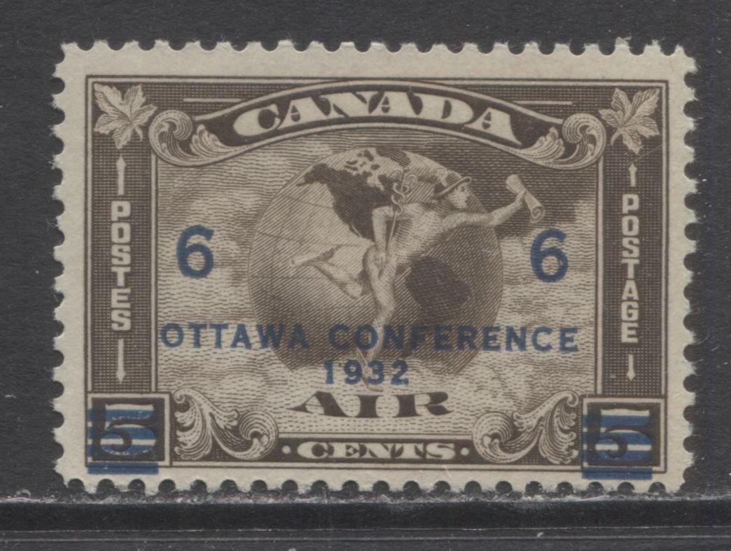 Lot 317 Canada #C4 6c On 5c Olive Brown Mercury With Scroll With Surcharge, 1932 Airmail Issue, A VFNH Single