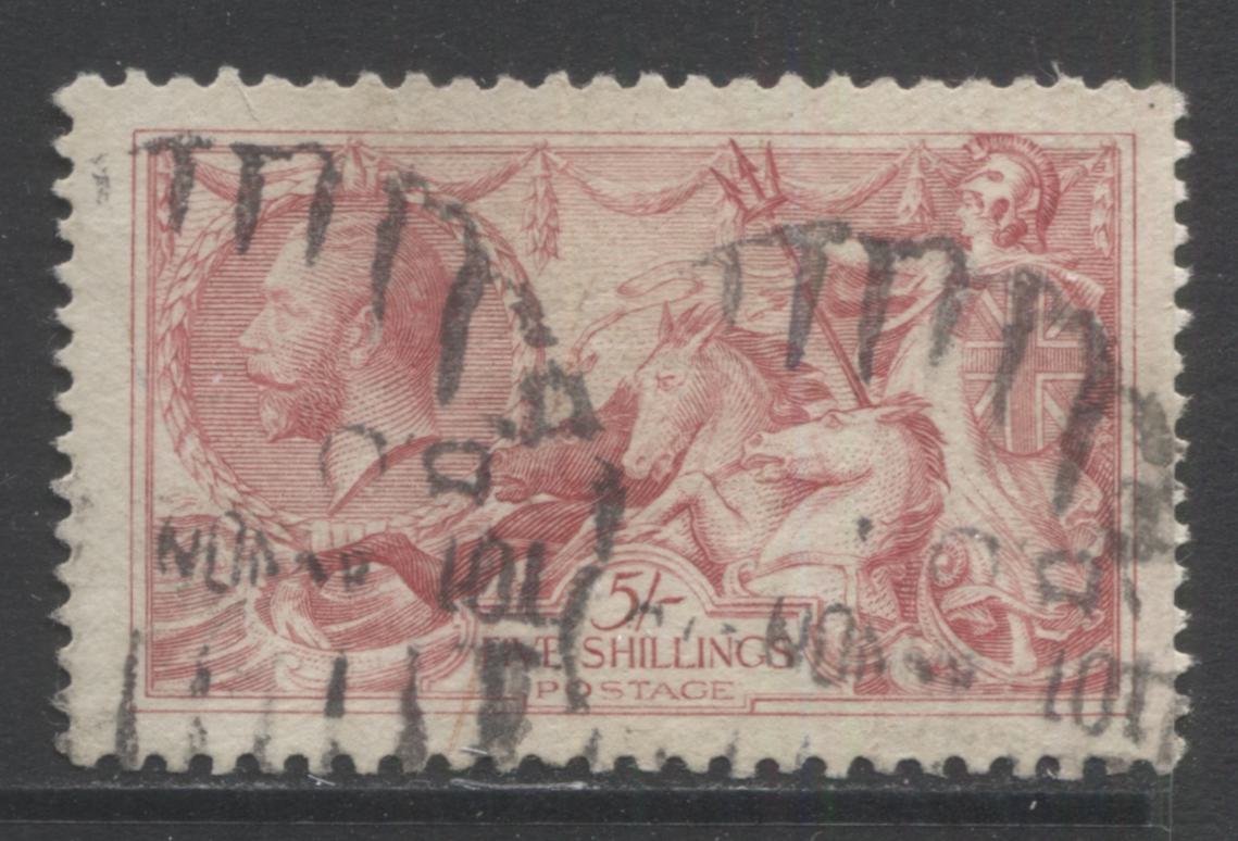 Lot 31A Great Britain SC#180 5/- Pale Carmine Rose 1919-1934 Bradbury Wilkinson Seahorse Issue, A Fine Used Example, Click on Listing to See ALL Pictures