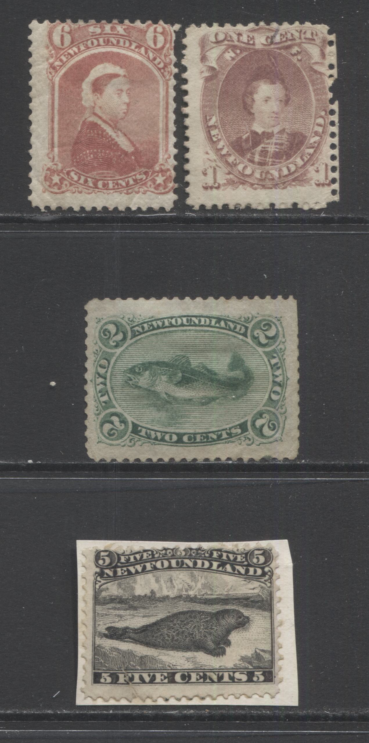 Lot 322 Newfoundland #24, 26, 32A, 35 2c - 6c Green - Dull Rose Codfish, Harp Seal, Edward & Queen Victoria, 1865-1894 Cents Issue, 4 Poor - Fine Used and Unused Singles