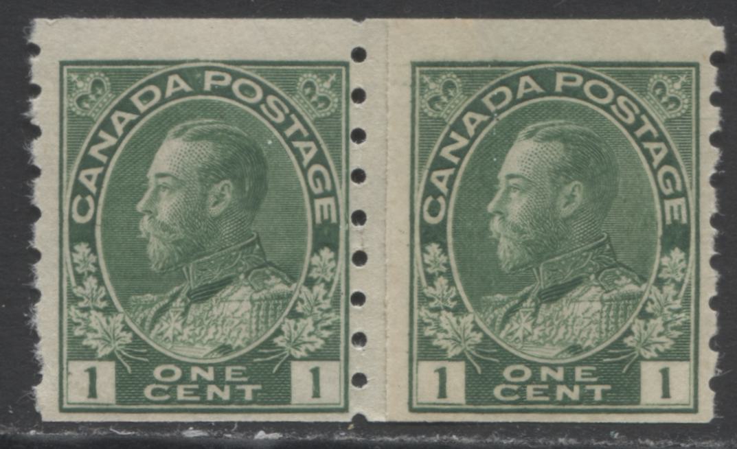 Lot 323 Canada #125i 1c Green King George V, 1912-1924 Admiral Coil Issue, A Fine NH Paste-Up Coil Pair, Perf 8 Vertical