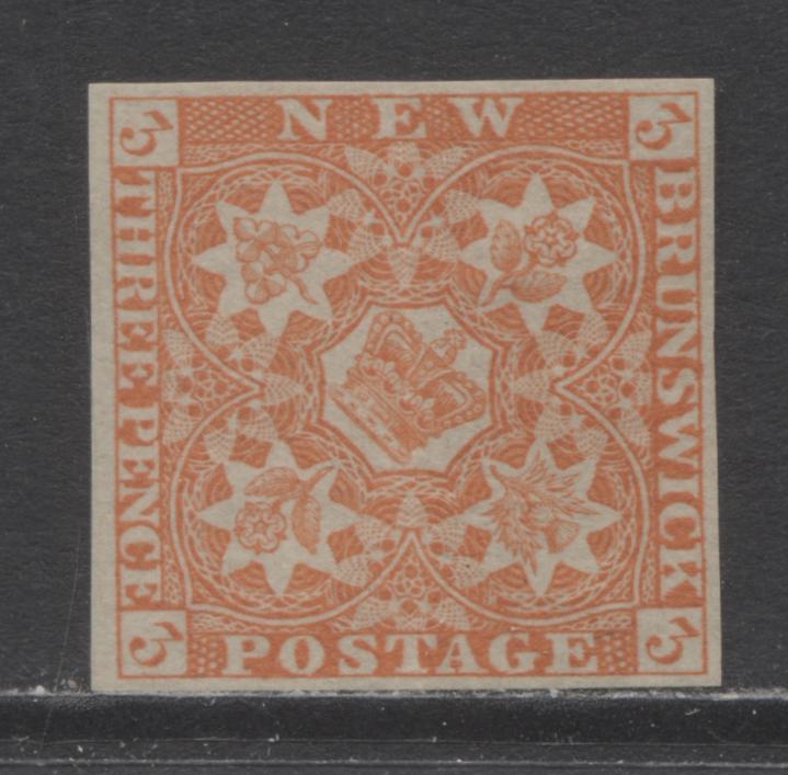 Lot 323 New Brunswick #1R 3d Red Orange Crown and Flowers, 1851 Pence Issue, A Fine Unused Example  ,Reprint