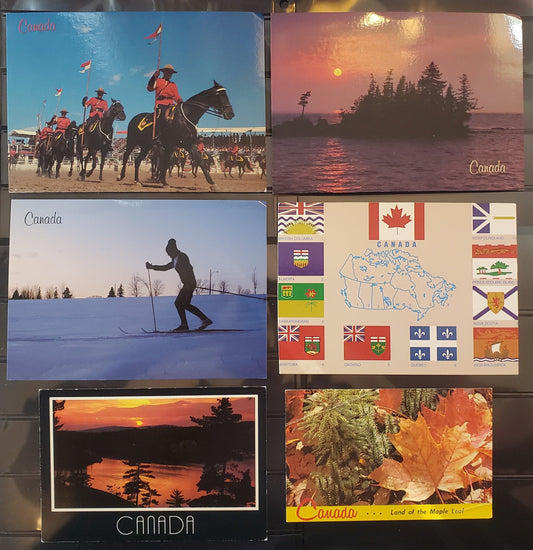 A Group of 6 Postcards From Canada, Showing Sunset, Musical Ride and Maple Leaf, From The 1970's and 1990's, Overall VG and VF, Net Est. $1
