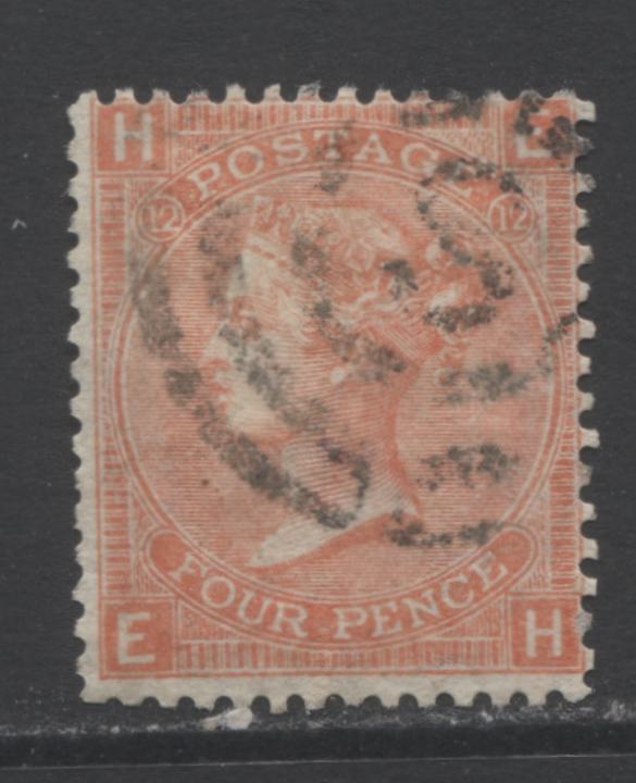 Lot 325 Great Britain SC#43 4p Vermillion 1865 Queen Victoria Surface Printed Issue With Large White Letters, Large Garter Watermark, A Fine Used Example, 2022 Scott Classic Cat. $62.50, Est. $30, Click on Listing to See ALL Pictures