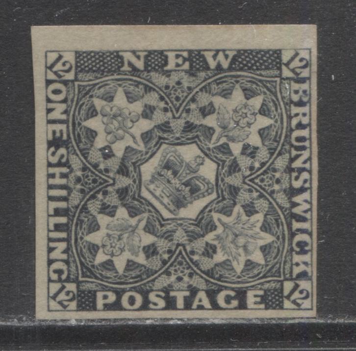 Lot 325 New Brunswick #3R 1/- Violet Black Crown and Flowers, 1851 Pence Issue, A VFOG Example  ,Reprint