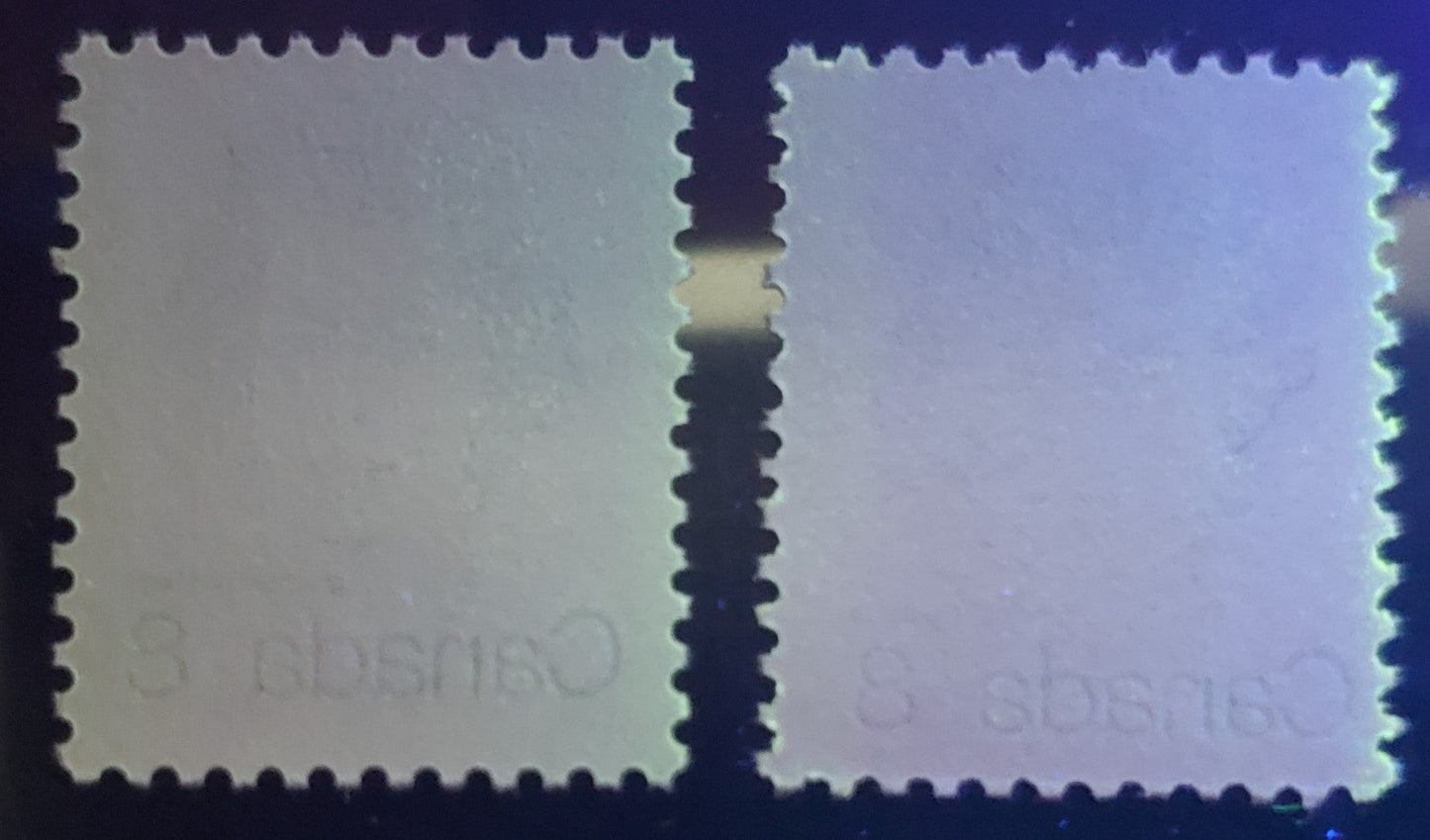 Canada #593vii 8c Royal Blue Queen Elizabeth II, 1973 - 1976 Caricature Issue, A VFNH Single On NF/NF Paper, Tag Wash On Back