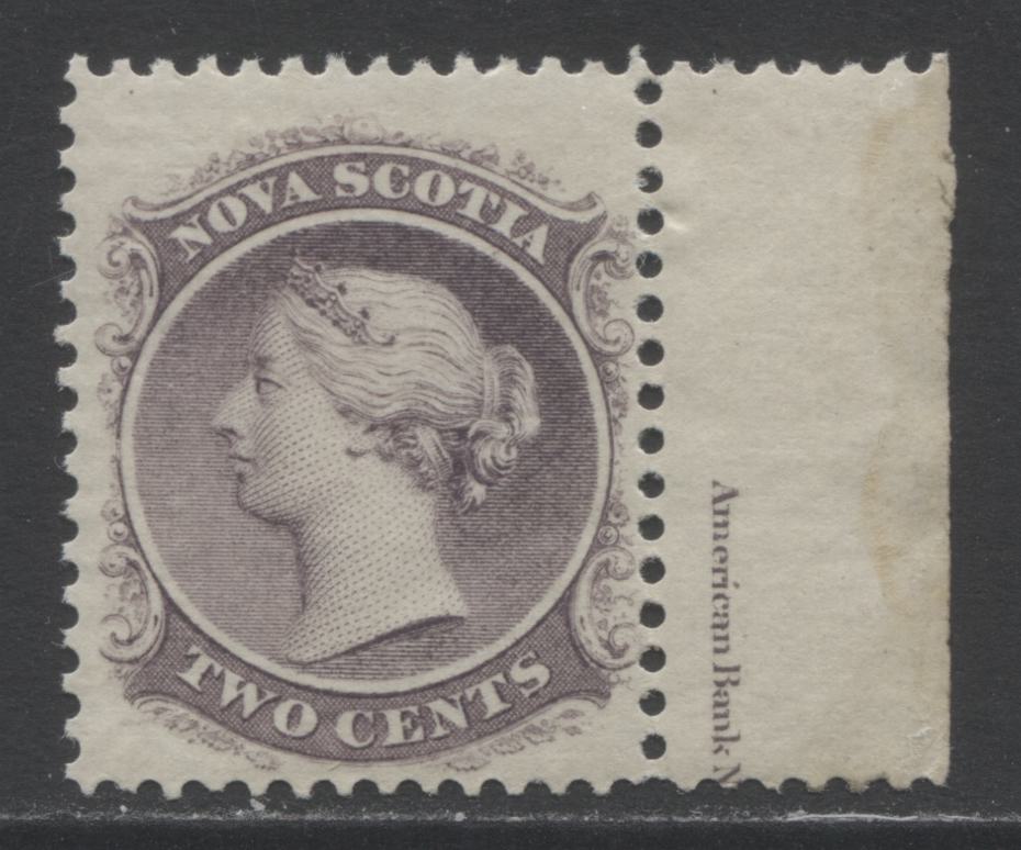 Lot 329 Nova Scotia #9 2c Lilac Queen Victoria, 1860-1867 Cents Issue, A VFNH Example  On White Paper