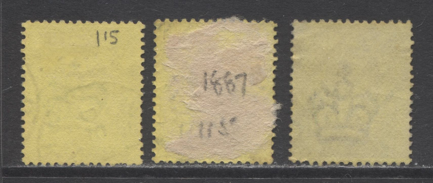 Lot 330 Great Britain SC#115-115a 3d Purple on Yellow and Purple on Orange, 1887-1892 Jubilee Issue, A Fine Used Range Of Singles, 2017 Scott Cat. $182 USD, Click on Listing to See ALL Pictures