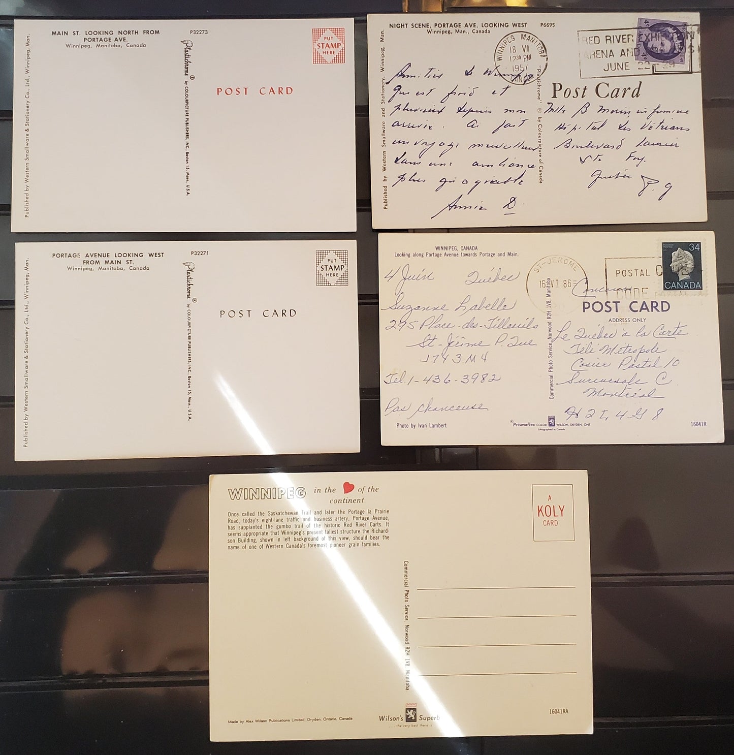A Group of 5 Postcards From Winnipeg, Manitoba, Showing Portage and Main Streets, From The 1960's, Overall VF, Net Est. $5