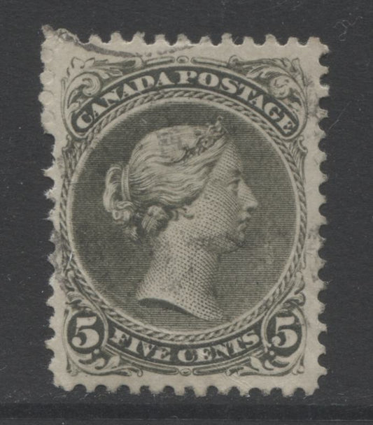 Lot 33 Canada #26i 5c Deep Olive Green (Olive Green) Queen Victoria, 1868-1897 Large Queen Issue, A Fine Used Single, Perf 11.75 x 12