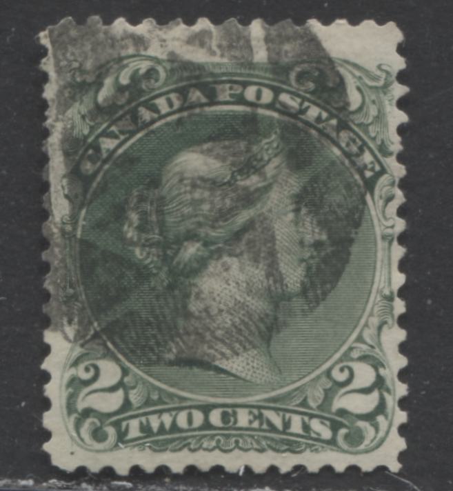 Lot 331 Canada #24 2c Deep Green Queen Victoria, 1868-1897 Large Queen Issue, A Fine Used Example First Ottawa Printing, Perf. 12, Duckworth Paper 10, Fancy Geometric Wedge Cork Cancel
