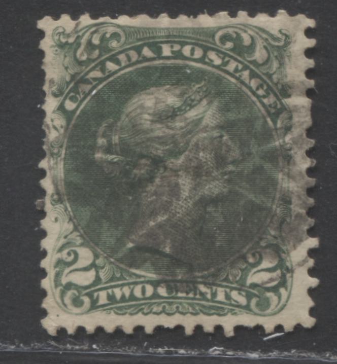 Lot 334 Canada #24 2c Deep Green Queen Victoria, 1868-1897 Large Queen Issue, A Good Used Example First Ottawa Printing, Perf. 12.1 x 12, Duckworth Paper 10, Fancy Geometric Wedge Cork Cancel