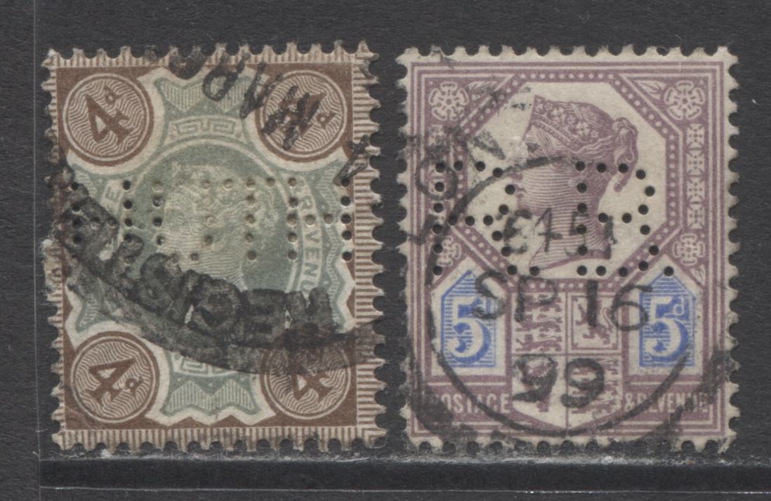 Lot 334 Great Britain SC#116/118 1887-1892 Jubilee Issue, Fine and VF Used 5d and 4d Perfins, 2017 Scott Cat. $27.5 USD, Click on Listing to See ALL Pictures