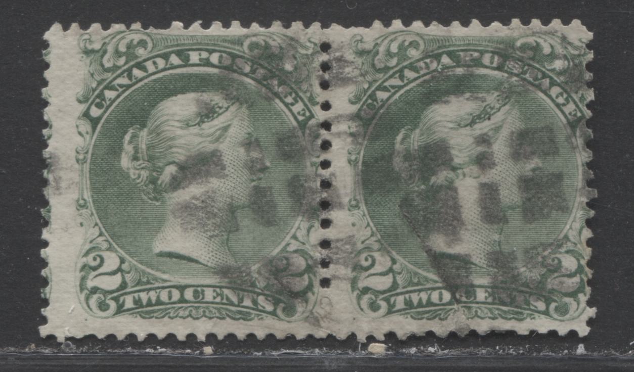 Lot 335 Canada #24 2c Green Queen Victoria, 1868-1897 Large Queen Issue, A Good Used Pair First Ottawa Printing, Perf. 12, Duckworth Paper 10, Segmented Cork Cancel