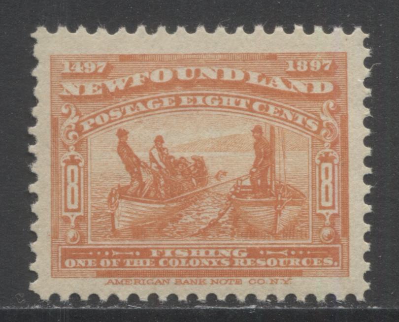 Lot 335 Newfoundland #67 8c Orange Fishing, 1897 John Cabot Issue, A VFNH Example  On Soft Vertical Wove Paper