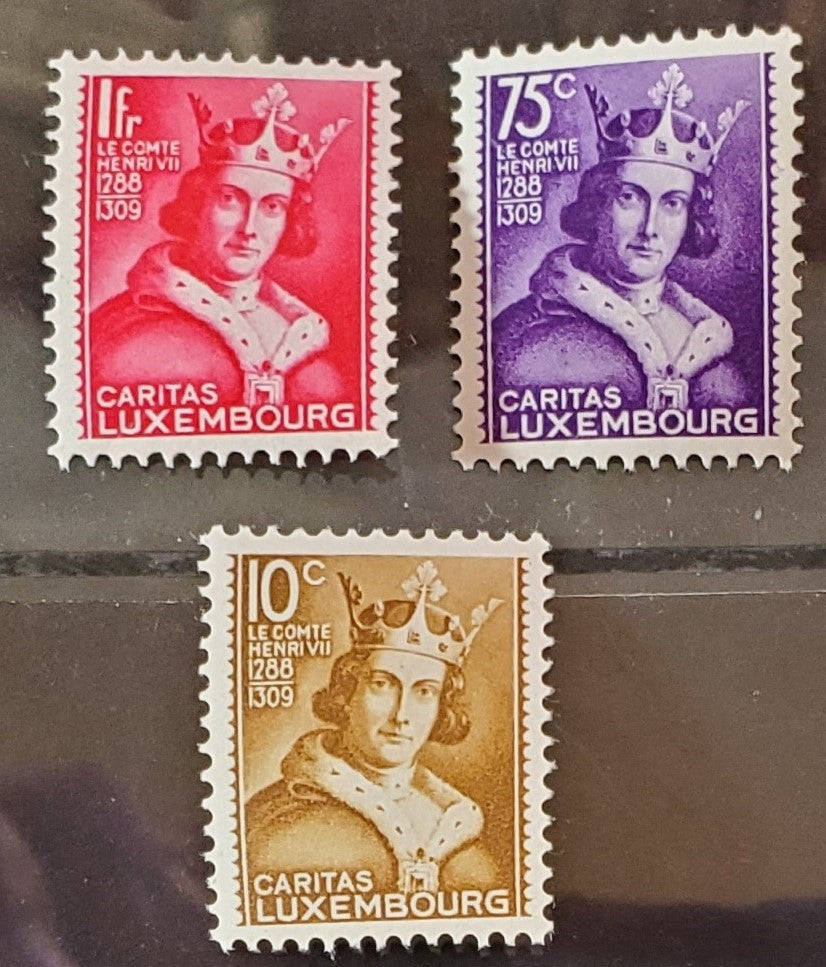 Lot 334 Luxembourg SC#B55-B57 1933 Count Henry VII Semi-Postal Issue, 3 VFNH Singles, 2017 Scott Cat. $45 USD, Click on Listing to See ALL Pictures