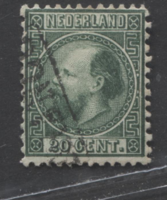 Lot 337 Netherlands SC#10 20c Dark Green, Perf 12.75 x 11.75 1867 William III Issue, A VF Used Example, 2022 Scott Classic Cat. $24 USD, Click on Listing to See ALL Pictures