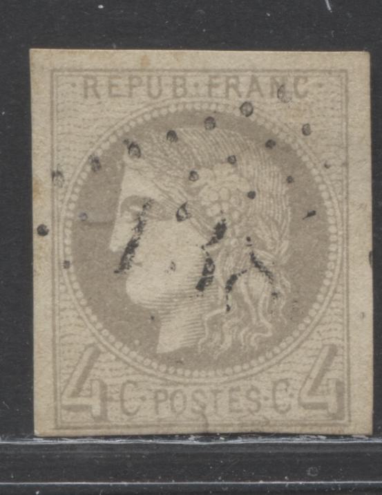 Lot 337 France SC#40 4c Gray 1870-1871 Imperf Bordeaux Definitive Issue, A Good Used Example, 2022 Scott Classic Cat. $400 USD, Net Est. $25, Click on Listing to See ALL Pictures