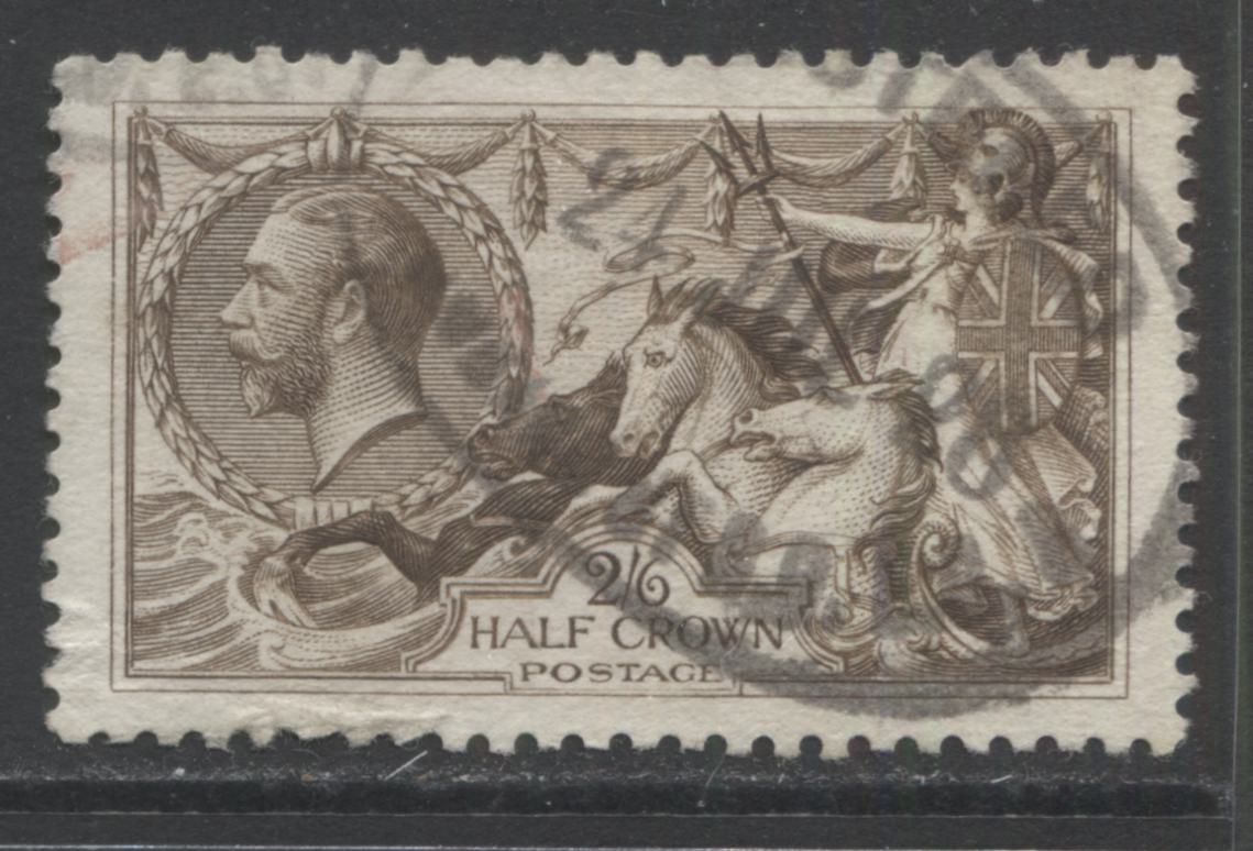 Lot 34 Great Britain SC#179 2/6d Olive Brown 1919-1934 Bradbury Wilkinson Seahorse Issue, A Very Good Used Example, Click on Listing to See ALL Pictures