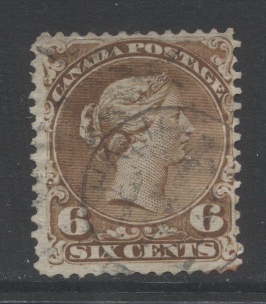 Lot 34 Canada #27a 6c Yellow Brown Queen Victoria, 1868-1897 Large Queen Issue, A Fine Used Single On Duckworth Paper #9b, Plate 1, Perf 12