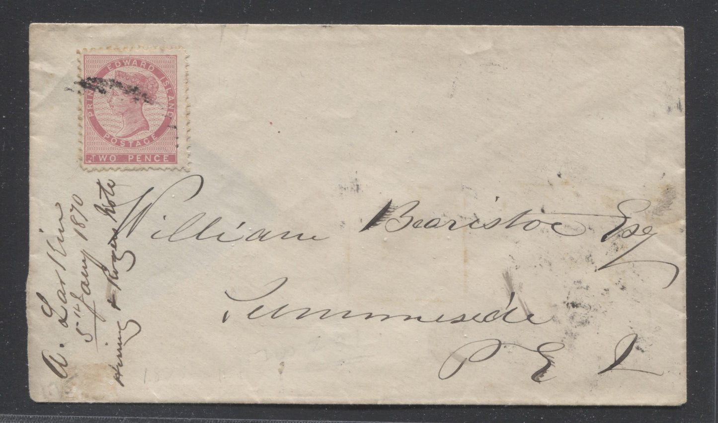 Lot 34 Prince Edward Island #5 2d Rose Perf. 12 x 11.75 Die 1 Single Usage on January 1870 Cover to Willaim Bearsto in Summerside PEI