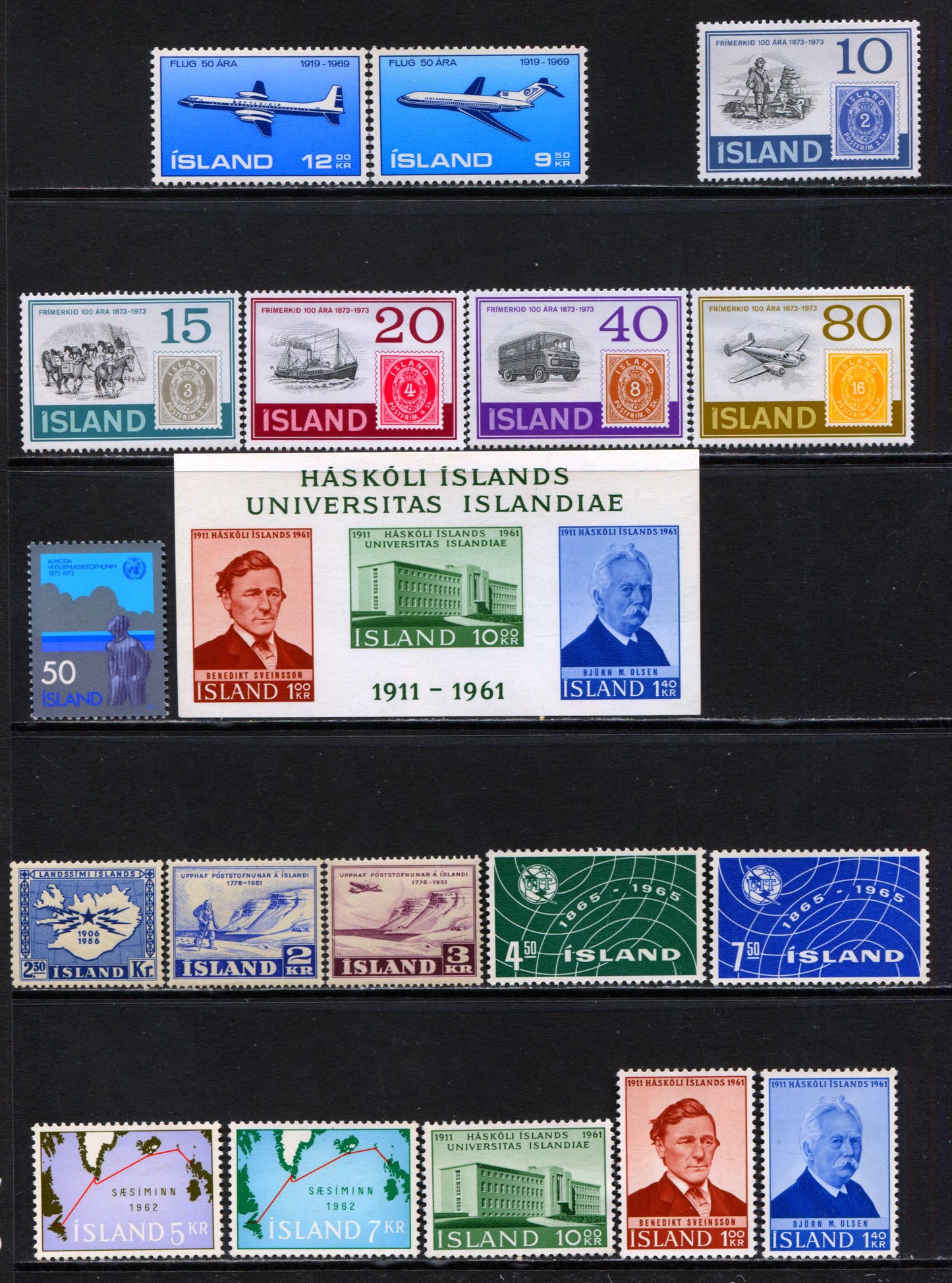 Lot 34 Iceland SC#271/460 1950-1973 Commemoratives, A VFNH Range Of Singles, Souvenir Sheets & FDC, 2017 Scott Cat. $19.35 USD, Click on Listing to See ALL Pictures