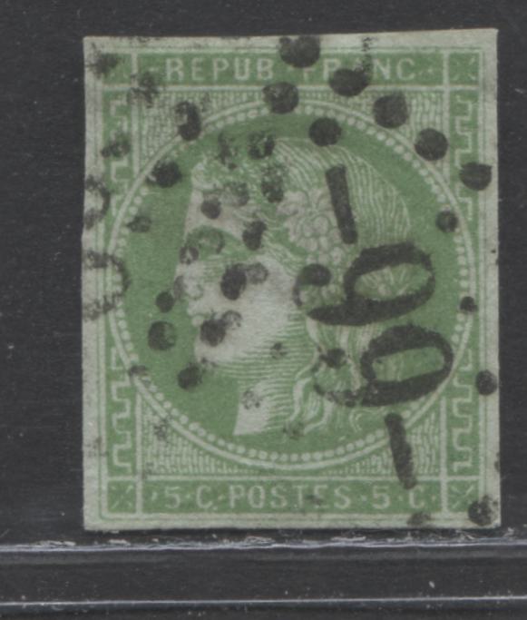 Lot 343 France SC#41 5c Yellow Green On Greenish Paper, Type B 1870-1871 Imperf Bordeaux Definitive Issue, A Fine Used Example, 2022 Scott Classic Cat. $160 USD, Net Est. $80, Click on Listing to See ALL Pictures