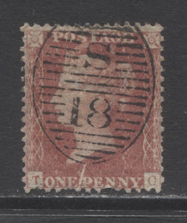 Lot 345 Great Britain SC#20 1p Rose Red, Re-engraved 1856-1858 Line Engraved "Stars" Issue, A Very Good Used Example Showing Prominent Print Flaw Between "One" and "Penny", , Est. $15, Click on Listing to See ALL Pictures