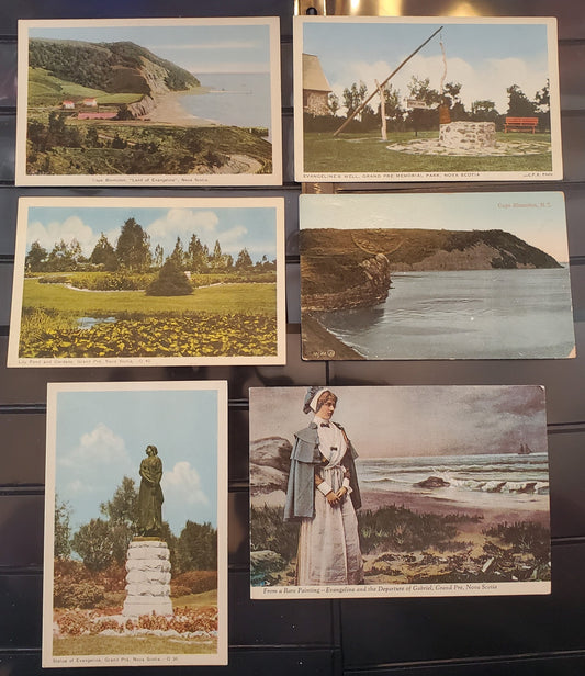 A Group of 6 Postcards From Grand Pre, Nova Scotia, Showing Evangeline and Cape Blomidon, From The 1910's, 1940's-1960's, Overall Fine and VF, Net Est. $6