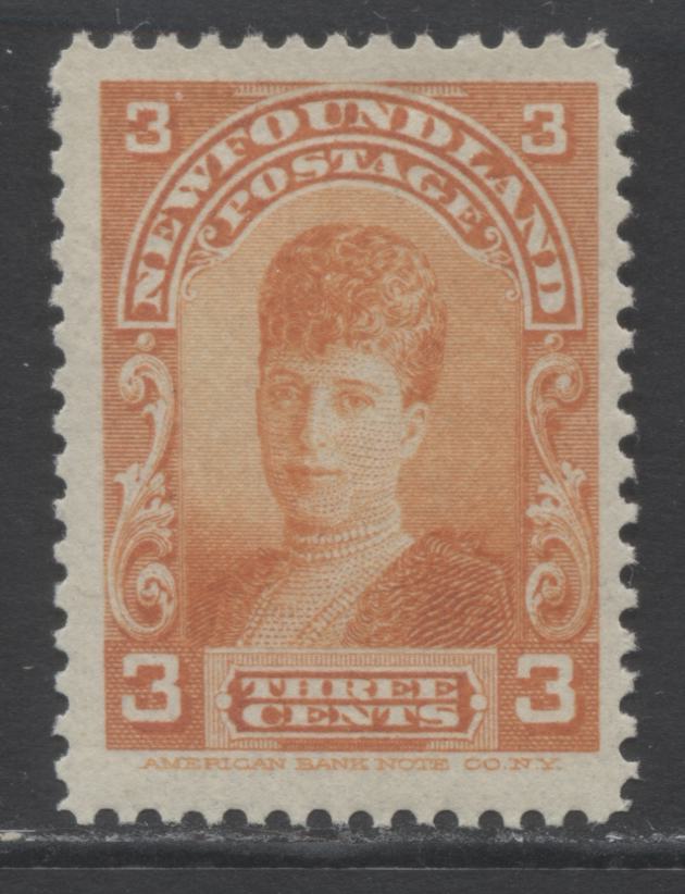 Lot 346 Newfoundland #83 3c Orange Queen Alexandra, 1897-1901 Royal Family Issue, A Fine NH Example  On Soft Vertical Wove Paper