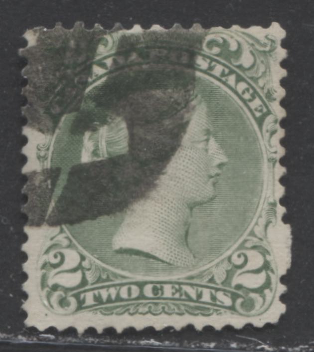 Lot 347 Canada #24i 2c Emerald Green Queen Victoria, 1868-1897 Large Queen Issue, A Fine Used Example First Ottawa Printing, Perf. 12, Duckworth Paper 9, Fancy Reverse Negative Numeral Cork Cancel